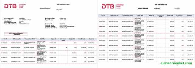 Kenya Diamond Trust Bank account statement Word and PDF template, 2 pages